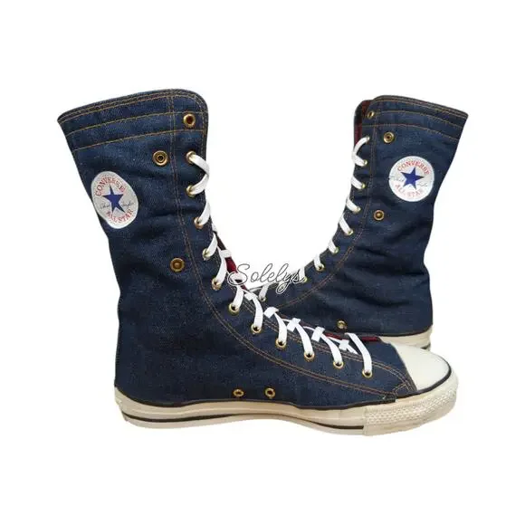 Converse 1987 Vtg NeeHi Calf High XHI USA Made Denim Fold Plaid Sneaker Mens 11 - Picture 14 of 14
